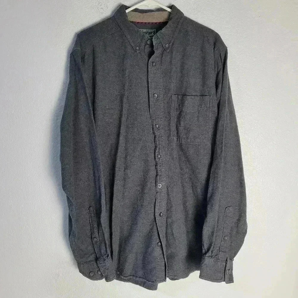 Woolrich Flannel Mens Sz Lg Long Gray Charcoal Heather Long Sleeve 100% Cotton
